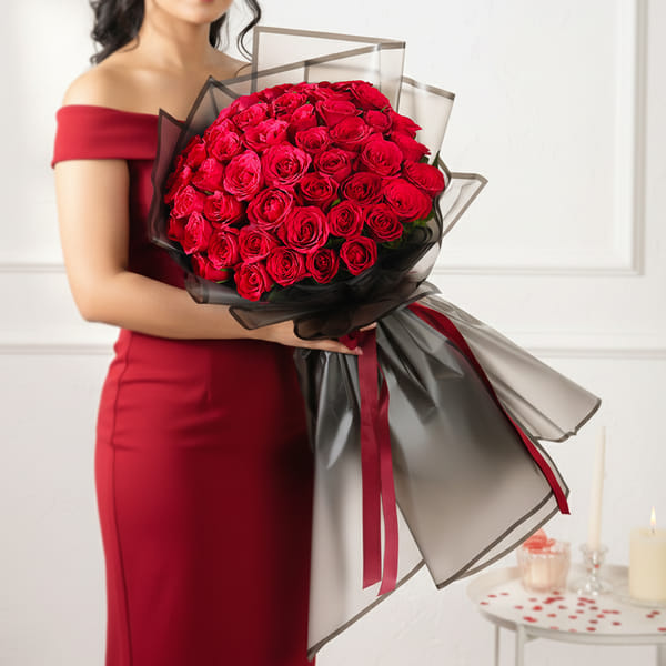 50 Gorgeous Red Roses Bouquet - Image 4