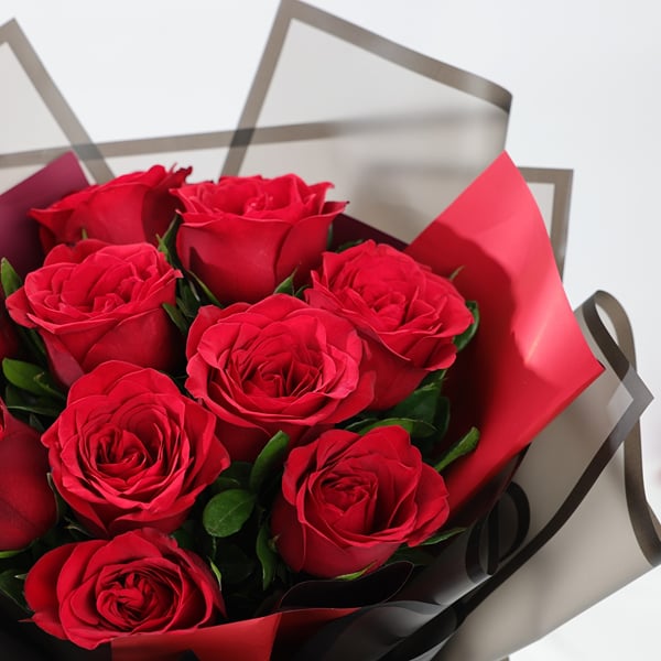 10 Beautiful Red Roses Bouquet - Image 2