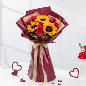 Bright Sunflower And Rose Bouquet